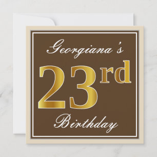 Elegant, bruin, Faux Gold 23rd Birthday + naam Kaart