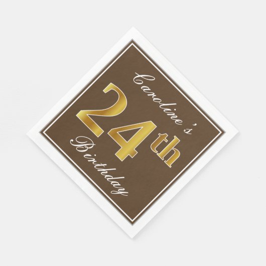 Elegant Bruin, Faux Gold 24e verjaardag + naam Servet (Hoek)