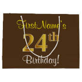 Elegant, bruin, Faux Gold 24th Birthday + naam Groot Cadeauzakje (Achterkant)