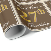 Elegant, bruin, Faux Gold 27th Birthday + naam Cadeaupapier (Rol Hoek)