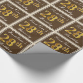 Elegant, bruin, Faux Gold 28th Birthday + naam Cadeaupapier (Hoek)