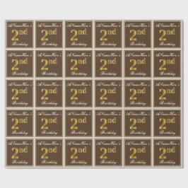 Elegant, bruin, Faux Gold 2e verjaardag + naam Cadeaupapier