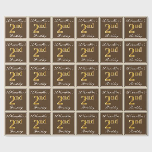 Elegant, bruin, Faux Gold 2e verjaardag + naam Cadeaupapier (Vlak)