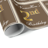 Elegant, bruin, Faux Gold 2e verjaardag + naam Cadeaupapier (Rol Hoek)