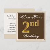 Elegant, bruin, Faux Gold 2e verjaardag + naam Kaart (Voorkant / Achterkant)
