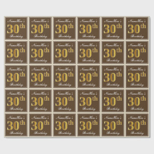 Elegant, bruin, Faux Gold 30th Birthday + naam Cadeaupapier