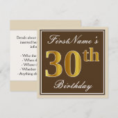 Elegant, bruin, Faux Gold 30th Birthday + naam Kaart (Voorkant / Achterkant)