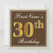 Elegant, bruin, Faux Gold 30th Birthday + naam Kaart (Voorkant)