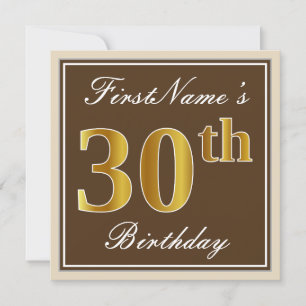 Elegant, bruin, Faux Gold 30th Birthday + naam Kaart
