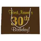 Elegant, bruin, Faux Gold 30th Birthday + naam Large Cadeautasje (Voorkant)