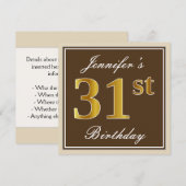 Elegant, bruin, Faux Gold 31st Birthday + naam Kaart (Voorkant / Achterkant)