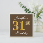 Elegant, bruin, Faux Gold 31st Birthday + naam Kaart (Staand voorkant)