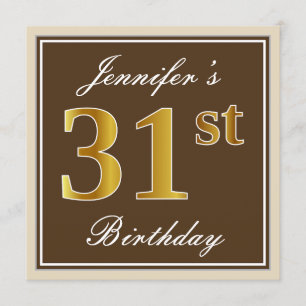 Elegant, bruin, Faux Gold 31st Birthday + naam Kaart