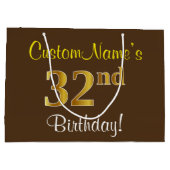 Elegant, bruin, Faux Gold 32e verjaardag + naam Groot Cadeauzakje (Achterkant)