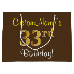 Elegant, bruin, Faux Gold 33rd Birthday + naam Groot Cadeauzakje