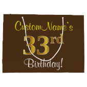 Elegant, bruin, Faux Gold 33rd Birthday + naam Groot Cadeauzakje (Achterkant)