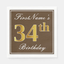 Elegant Bruin, Faux Gold 34ste verjaardag + Naam