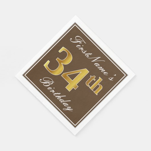 Elegant Bruin, Faux Gold 34ste verjaardag + Naam Servet (Hoek)