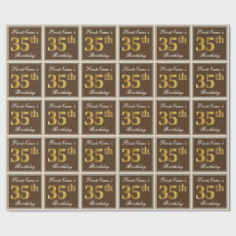 Elegant, bruin, Faux Gold 35th Birthday + naam Cadeaupapier