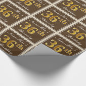Elegant, bruin, Faux Gold 36th Birthday + naam Cadeaupapier (Hoek)