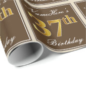 Elegant, bruin, Faux Gold 37th Birthday + naam Cadeaupapier (Rol Hoek)