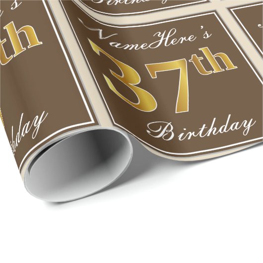 Elegant, bruin, Faux Gold 37th Birthday + naam Cadeaupapier (Rol Hoek)