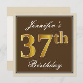 Elegant, bruin, Faux Gold 37th Birthday + naam Kaart (Voorkant / Achterkant)