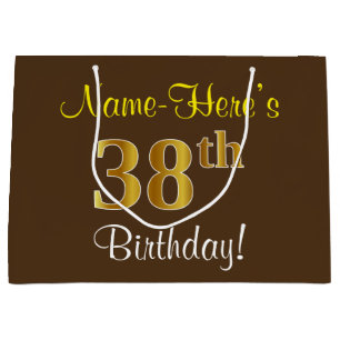 Elegant, bruin, Faux Gold 38th Birthday + naam Groot Cadeauzakje