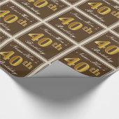 Elegant, bruin, Faux Gold 40th Birthday + naam Cadeaupapier (Hoek)