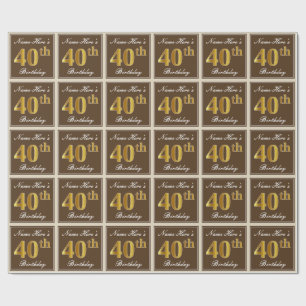 Elegant, bruin, Faux Gold 40th Birthday + naam Cadeaupapier