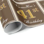 Elegant, bruin, Faux Gold 41st Birthday + naam Cadeaupapier (Rol Hoek)