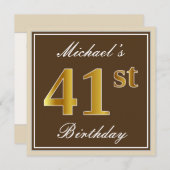 Elegant, bruin, Faux Gold 41st Birthday + naam Kaart (Voorkant / Achterkant)