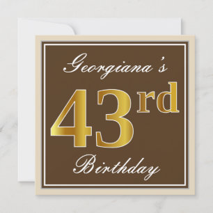 Elegant, bruin, Faux Gold 43rd Birthday + naam Kaart