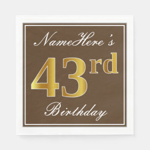 Elegant Bruin, Faux Gold 43ste verjaardag + naam Servet