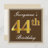 Elegant, bruin, Faux Gold 44th Birthday + naam Kaart (Voorkant / Achterkant)