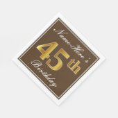 Elegant Bruin, Faux Gold 45e verjaardag + naam Servet (Hoek)