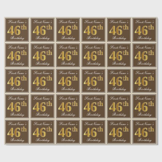 Elegant, bruin, Faux Gold 46th Birthday + naam Cadeaupapier (Vlak)