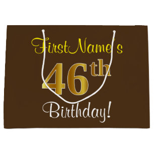 Elegant, bruin, Faux Gold 46th Birthday + naam Groot Cadeauzakje