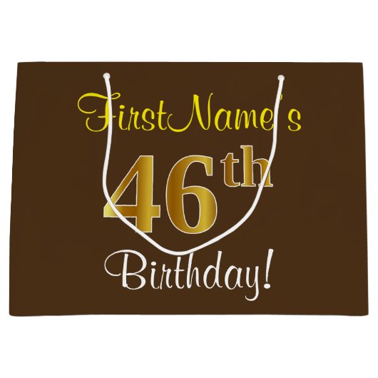 Elegant, bruin, Faux Gold 46th Birthday + naam Groot Cadeauzakje (Voorkant)