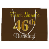 Elegant, bruin, Faux Gold 46th Birthday + naam Groot Cadeauzakje (Achterkant)
