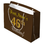 Elegant, bruin, Faux Gold 46th Birthday + naam Groot Cadeauzakje (Achterkant Gekanteld)