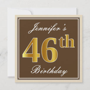 Elegant, bruin, Faux Gold 46th Birthday + naam Kaart