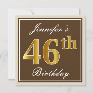 Elegant, bruin, Faux Gold 46th Birthday + naam Kaart