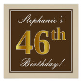 Elegant, bruin, Faux Gold 46th Birthday + naam Perfect Poster (Voorkant)