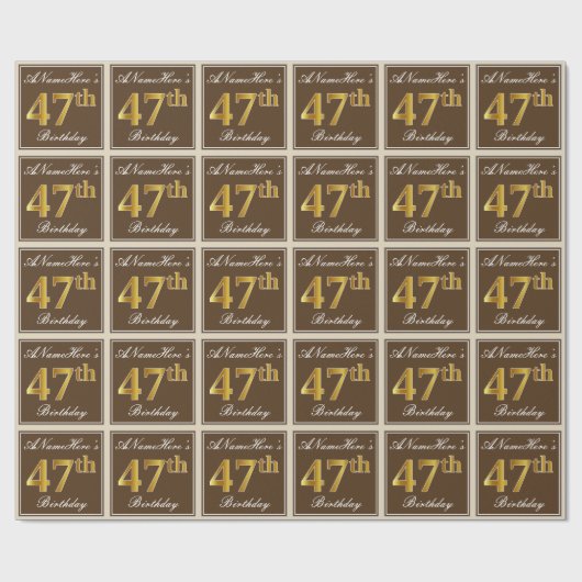 Elegant, bruin, Faux Gold 47th Birthday + naam Cadeaupapier (Vlak)