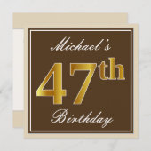 Elegant, bruin, Faux Gold 47th Birthday + naam Kaart (Voorkant / Achterkant)