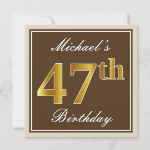Elegant, bruin, Faux Gold 47th Birthday + naam Kaart