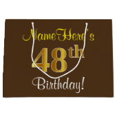 Elegant, bruin, Faux Gold 48th Birthday + naam Groot Cadeauzakje (Voorkant)