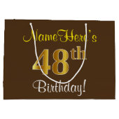 Elegant, bruin, Faux Gold 48th Birthday + naam Groot Cadeauzakje (Achterkant)