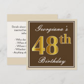 Elegant, bruin, Faux Gold 48th Birthday + naam Kaart (Voorkant / Achterkant)